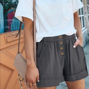 KISSMODA Womens Summer Shorts Solid  Elastic Waist w/Pockets Dark Grey